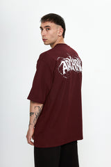 Archrise Printed Oversized T-Shirt Bordo