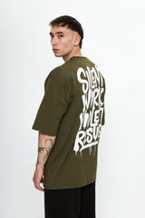 Silent Work Violent Results Oversize T-Shirt Haki