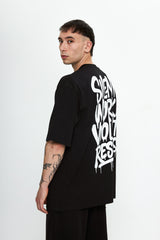 Silent Work Violent Results Oversize T-Shirt Siyah