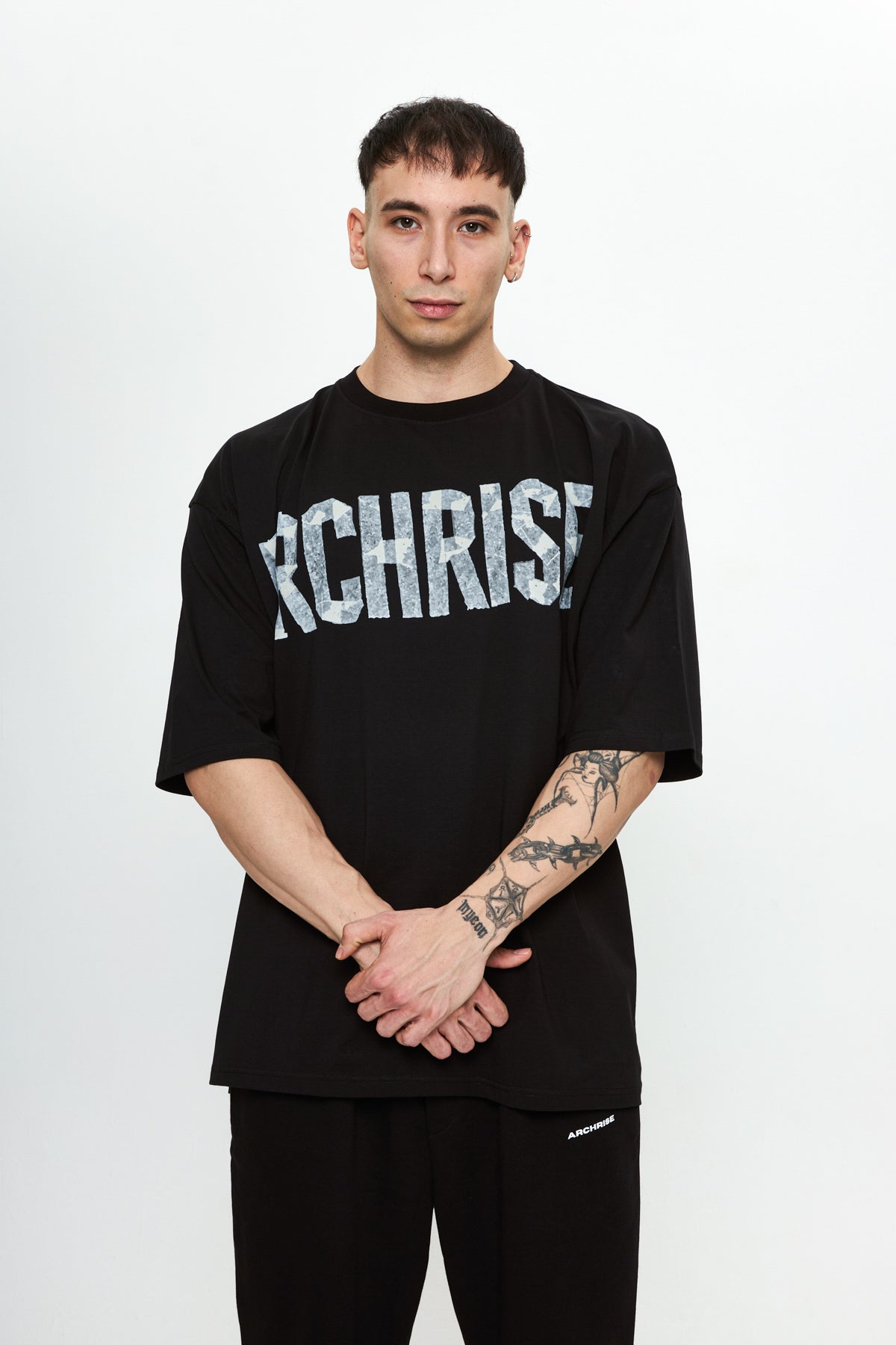 Archrise Camouflage Printed Oversize T-Shirt Siyah