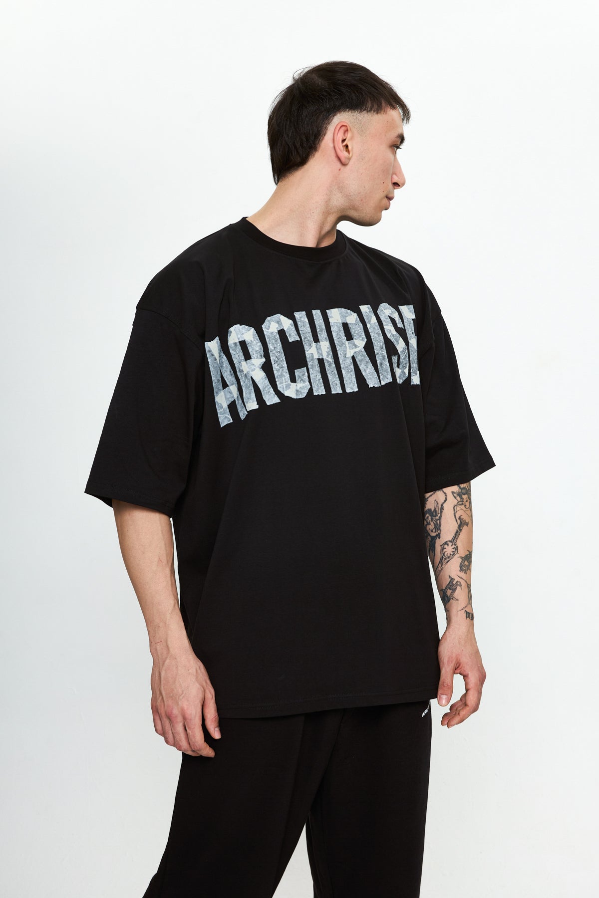 Archrise Camouflage Printed Oversize T-Shirt Siyah