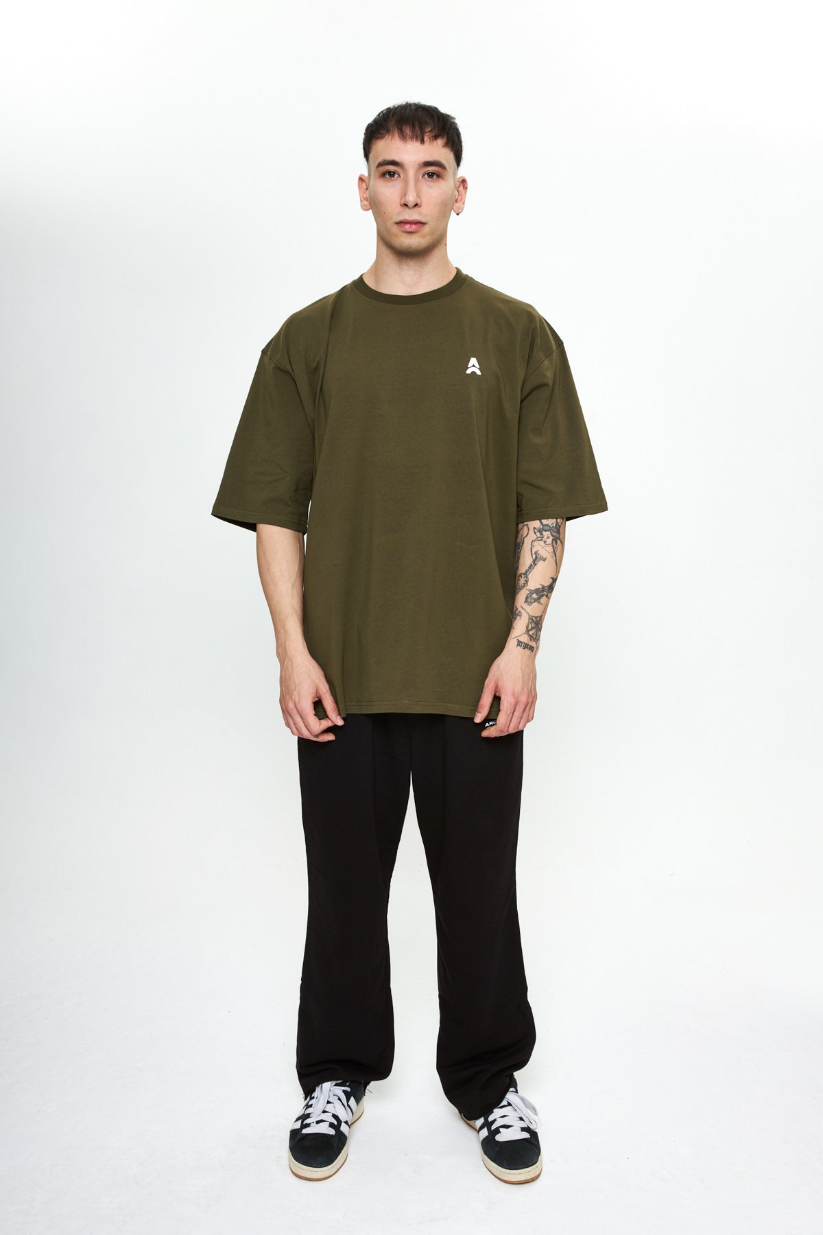 Build Quiet Hit Hard Printed Oversize Haki T-Shirt
