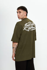 Build Quiet Hit Hard Printed Oversize Haki T-Shirt