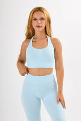 Blue Bloom Halter Neck Bra Mavi